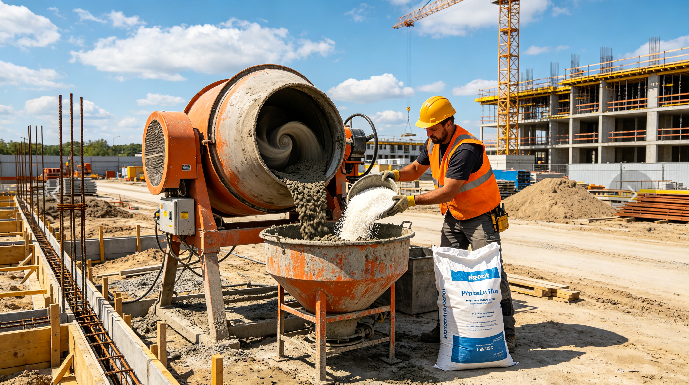 Concrete with PP fiber addition at construction site